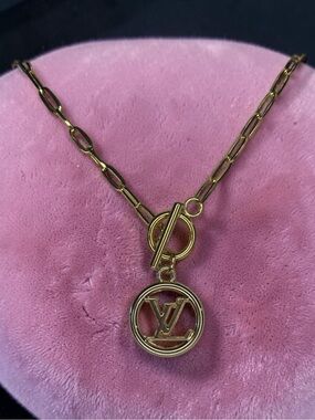 Gold Louis Vuitton Upcycled LV charm toggle necklace